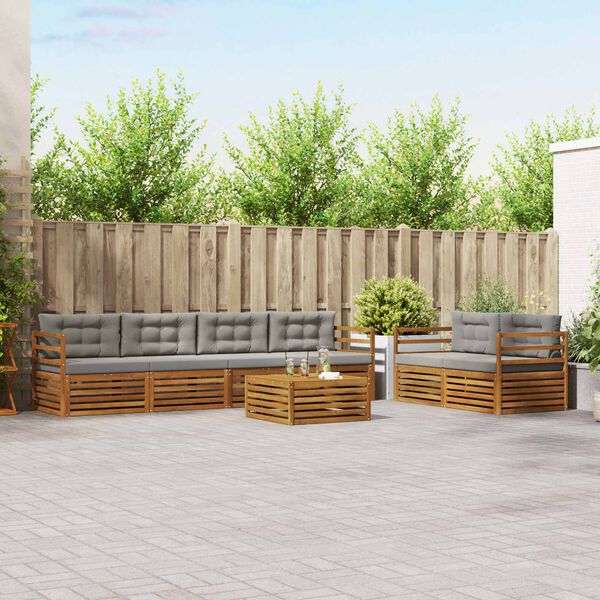 vidaXL Outdoor-Sofagarnitur mit Kissen 7 pcs Nat&uuml;rlich und Hellgrau