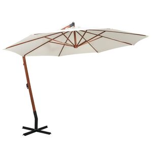 vidaXL Ampelschirm 350 cm Holzmast Wei&szlig;