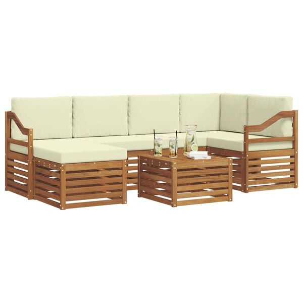 vidaXL Ecksofa Set mit Kissen 7 pcs Natur und Creme Massivholz Akazie