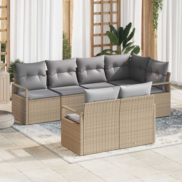 vidaXL Gartensofa-set mit Kissen 7 pcs Beige und Hellgrau Poly-Rattan