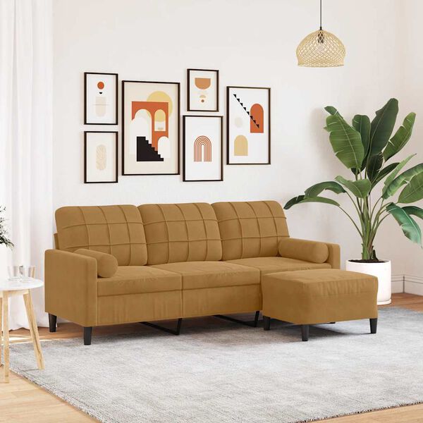 vidaXL 3-Sitzer-Sofa mit Hocker Braun 180 cm Samt
