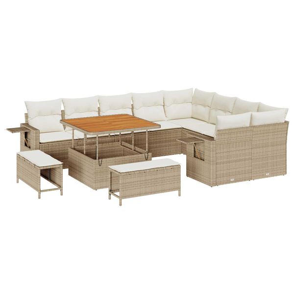 vidaXL Gartensofa-set mit Kissen 12 pcs Beige und Creme Poly-Rattan