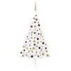vidaXL K&uuml;nstlicher Halb-Weihnachtsbaum Beleuchtung Kugeln Wei&szlig; 120 cm