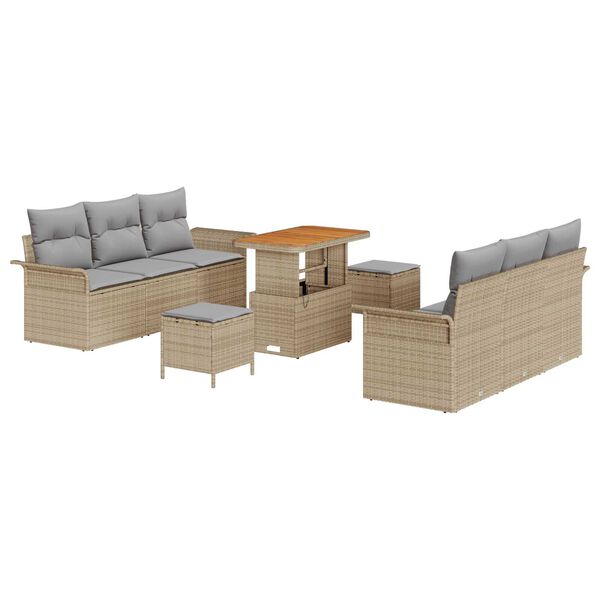 vidaXL Garten-Sofa-Set mit Kissen mit Kissen 9 pcs Beige und Hellgrau