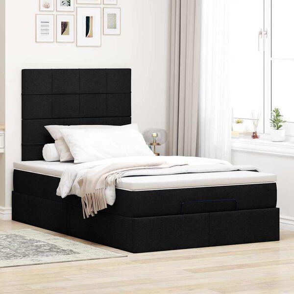 vidaXL Ottoman-Bett mit Matratze & LEDs Schwarz 120x200 cm Stoff