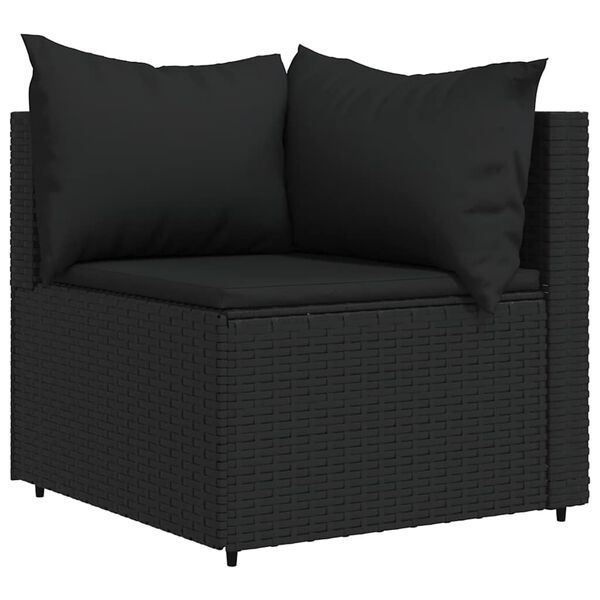 vidaXL 3-tlg. Garten-Lounge-Set mit Kissen Schwarz Poly Rattan
