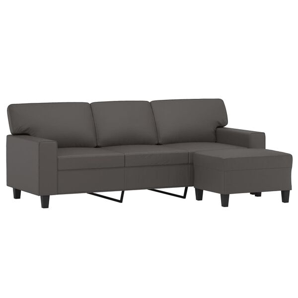 vidaXL 3-Sitzer-Sofa mit Hocker Grau 180 cm Kunstleder