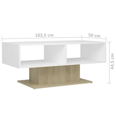 vidaXL Couchtisch Weiß und Sonoma-Eiche 103,5x50x44,5 cm Holzwerkstoff