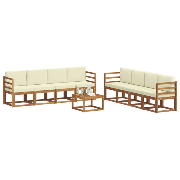 vidaXL Outdoor-Sofagarnitur 9 pcs Natur und Creme Massivholz Akazie