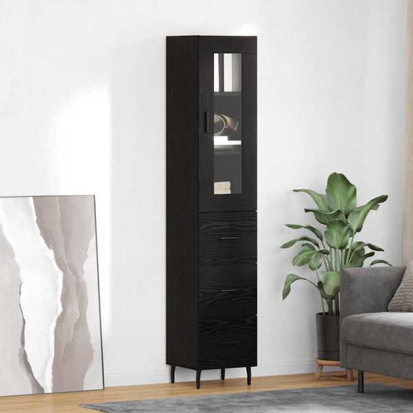 vidaXL Highboard Schwarz Eichen-Optik 34,5 x 34 x 180 cm Holzwerkstoff