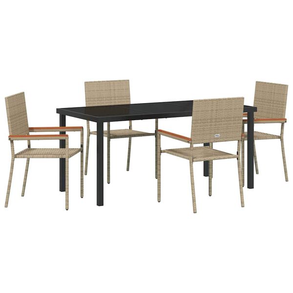 vidaXL Garten Essgruppe mit Kissen 5 pcs Beige Poly-Rattan