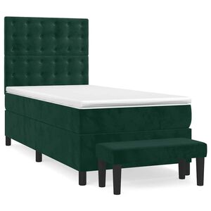 vidaXL Boxspringbett mit Matratze Dunkelgr&uuml;n 90x190 cm Samt