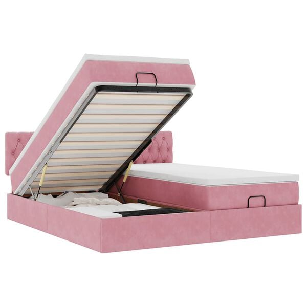 vidaXL Ottoman-Bett mit Matratzen & LEDs Rosa 160x200 cm Samt