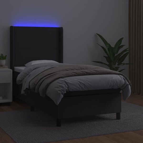 vidaXL Boxspringbett mit Matratze & LED Schwarz 90x190 cm Kunstleder