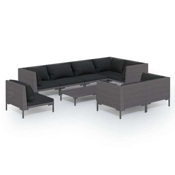 vidaXL 9-tlg. Garten-Lounge-Set mit Kissen Poly Rattan Dunkelgrau