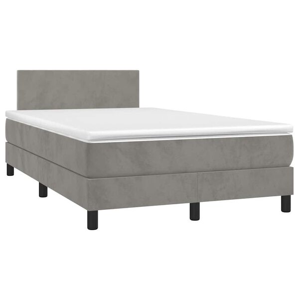 vidaXL Boxspringbett mit Matratze & LED Hellgrau 120x190 cm Samt
