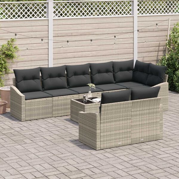 vidaXL Gartensofa-set mit Kissen 9 pcs Hellgrau Poly-Rattan