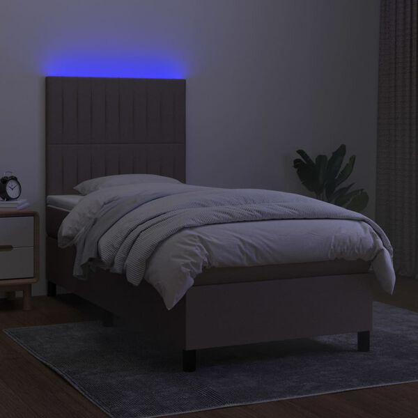 vidaXL Boxspringbett mit Matratze & LED Taupe 90x200 cm Stoff