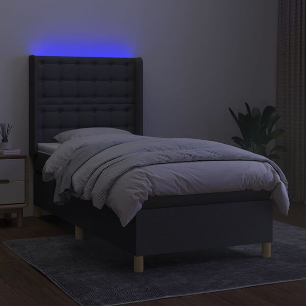 vidaXL Boxspringbett mit Matratze & LED Dunkelgrau 90x190 cm Stoff