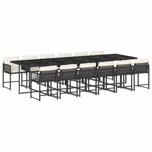 vidaXL 13-tlg. Garten-Essgruppe mit Kissen Schwarz Poly Rattan