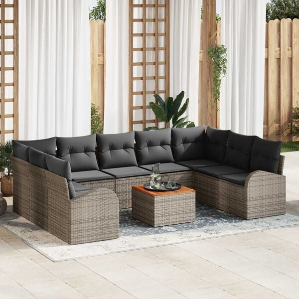 vidaXL Garten-Sofa-Set mit Kissen 10 pcs Grau Poly Rattan