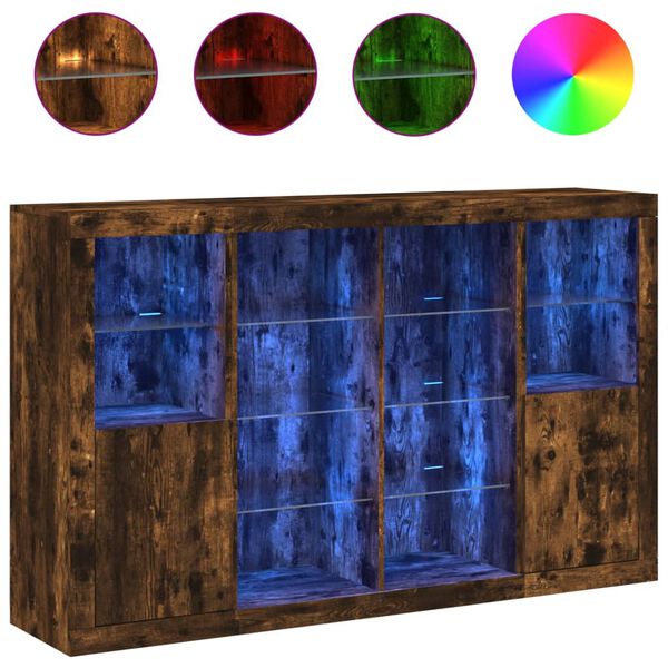 vidaXL Sideboards mit LED-Leuchten 3 Stk. R&auml;uchereiche Holzwerkstoff