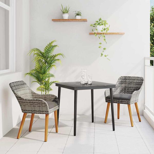 vidaXL Garten Essgruppe mit Kissen 3 pcs Grau Poly-Rattan