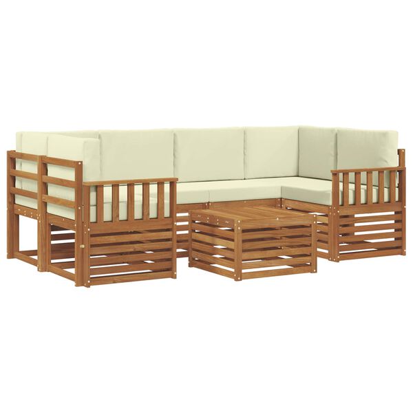 vidaXL Outdoor-Sofagarnitur 7 pcs Natur und Creme Massivholz Akazie
