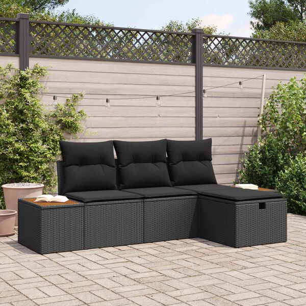 vidaXL Gartensofa-set mit Kissen 4 pcs Schwarz Poly-Rattan
