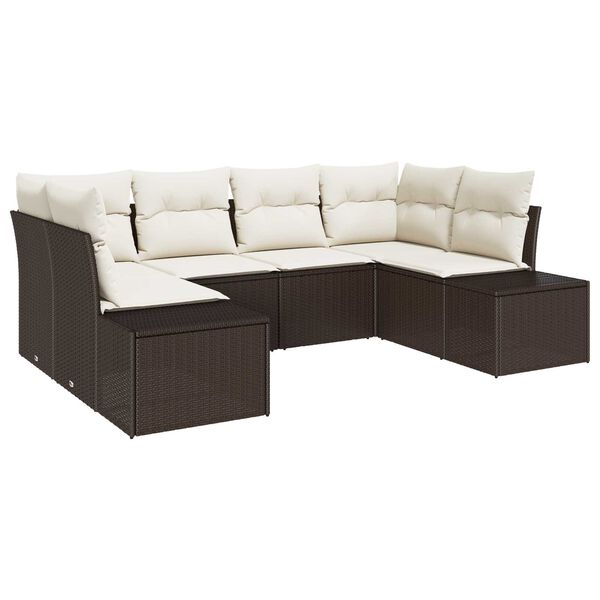 vidaXL Gartensofa-set mit Speicher 6 pcs Braun und Creme Poly Rattan
