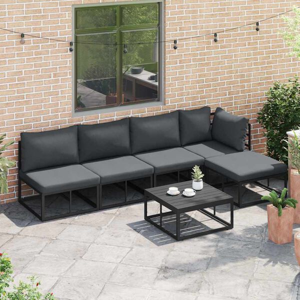 vidaXL Garten-Sofa-Set mit Kissen 5 pcs Schwarz Aluminium