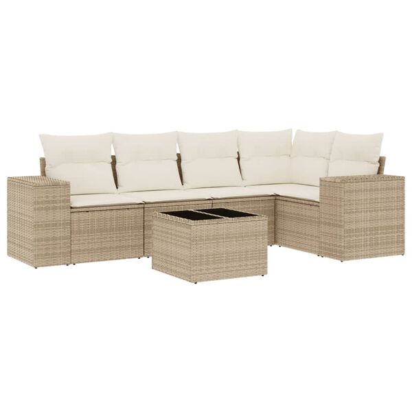 vidaXL 6-tlg. Garten-Sofagarnitur mit Kissen Beige Poly Rattan