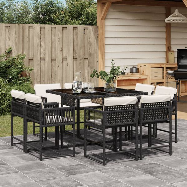 vidaXL 11-tlg. Garten-Essgruppe mit Kissen Grau Poly Rattan