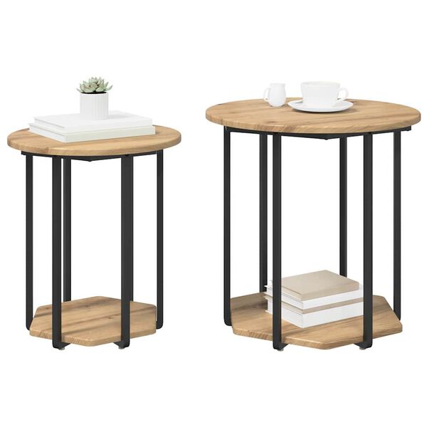 vidaXL Beistelltisch-Set mit Regal 2 pcs Braun