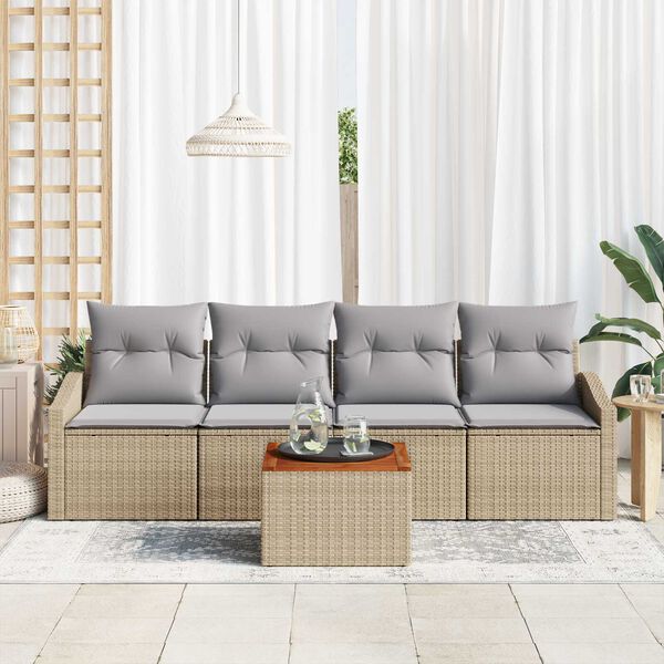 vidaXL Garten-Sofa-Set mit Kissen 5 pcs Beige Poly Rattan
