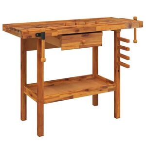vidaXL Werkbank mit Schublade und Schraubst&ouml;cken 124 x 52 x 83 cm Massivholz Akazie