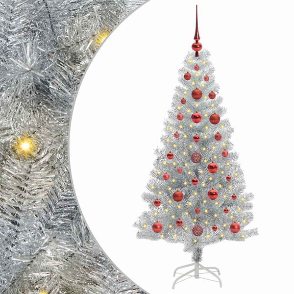 vidaXL Weihnachtsbaum mit 150 LEDs mit St&auml;nder Silber 120 cm PET