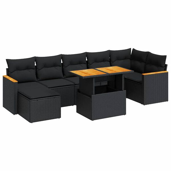 vidaXL 8-tlg. Garten-Sofagarnitur mit Kissen Schwarz Poly Rattan