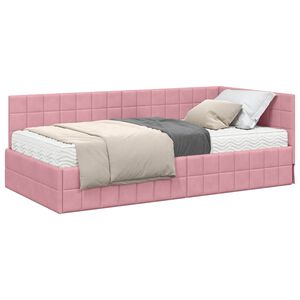 vidaXL Eckbettgestell mit Matratze 2 stk. Rosa 90 x 190 cm Samt