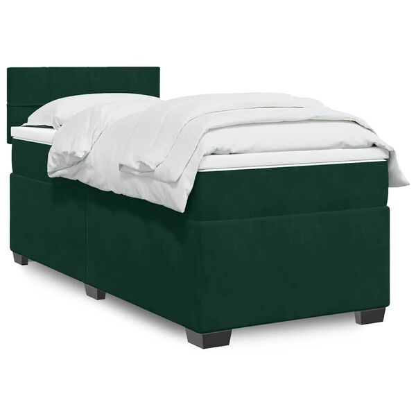 vidaXL Boxspringbett mit Matratze Dunkelgr&uuml;n 90x190 cm Samt