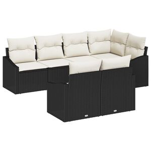 vidaXL Gartensofa-set mit Kissen 7 pcs Schwarz und Wei&szlig; Poly-Rattan