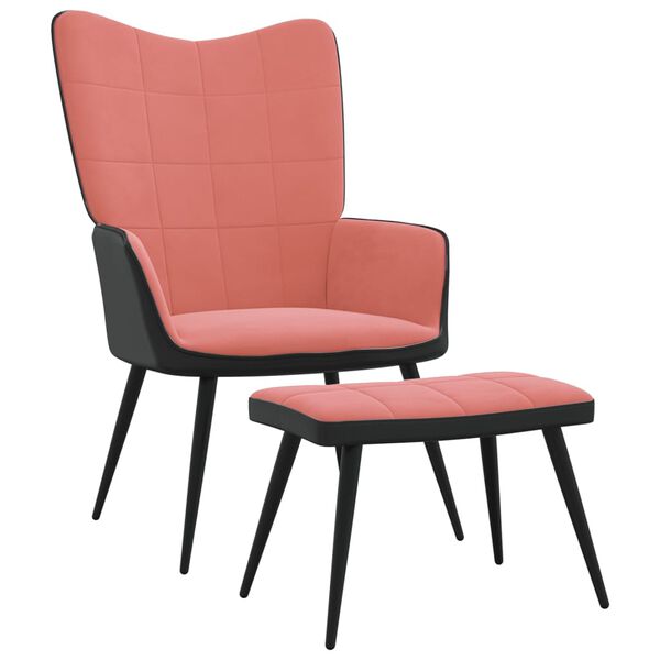vidaXL Relaxsessel mit Hocker Rosa Samt und PVC
