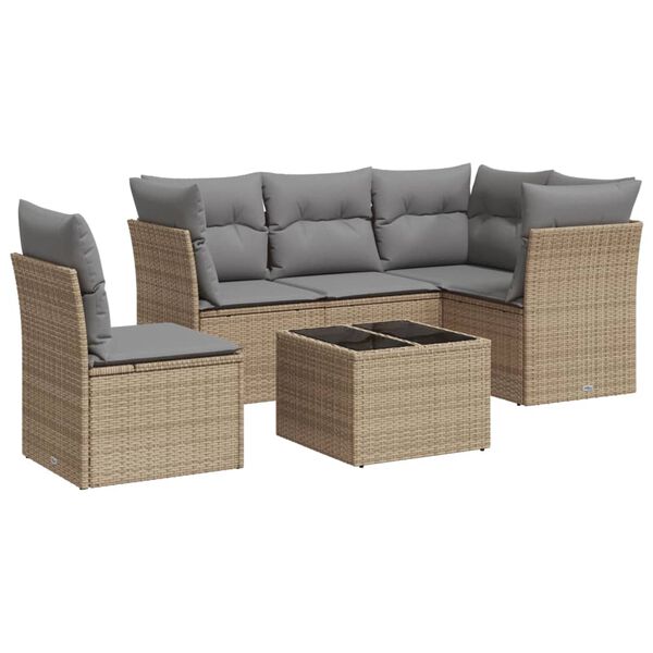 vidaXL 6-tlg. Garten-Sofagarnitur mit Kissen Beige Poly Rattan