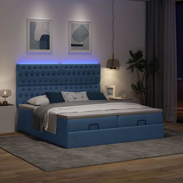 vidaXL Ottoman-Bett mit Matratzen & LEDs Blau 160x200 cm Stoff