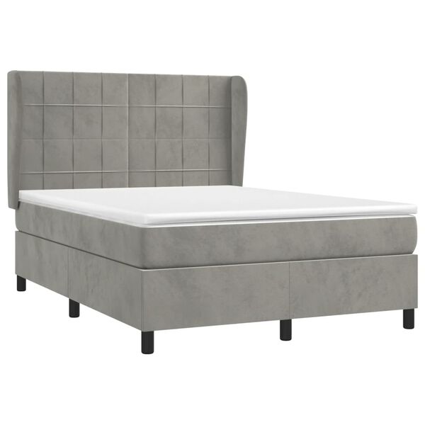 vidaXL Boxspringbett mit Matratze Hellgrau 140x200 cm Samt