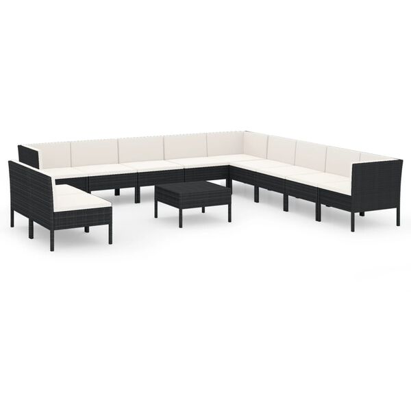 vidaXL 12-tlg. Garten-Lounge-Set mit Auflagen Poly Rattan Schwarz