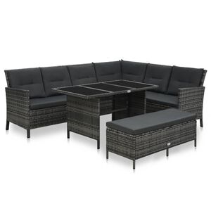 vidaXL 3-tlg. Garten-Lounge-Set mit Auflagen Poly Rattan Grau