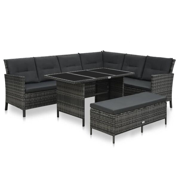 vidaXL 3-tlg. Garten-Lounge-Set mit Auflagen Poly Rattan Grau