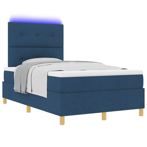vidaXL LED Boxspringbett mit Matratze Blau 120 x 190 cm Stoff