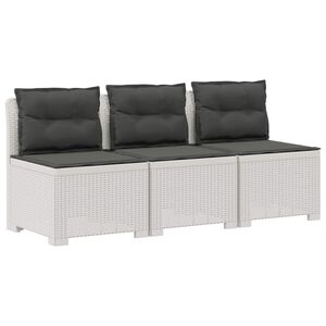 vidaXL 3-Sitzer Garten Sofa mit Kissen Rattan-Look PP Wei&szlig;